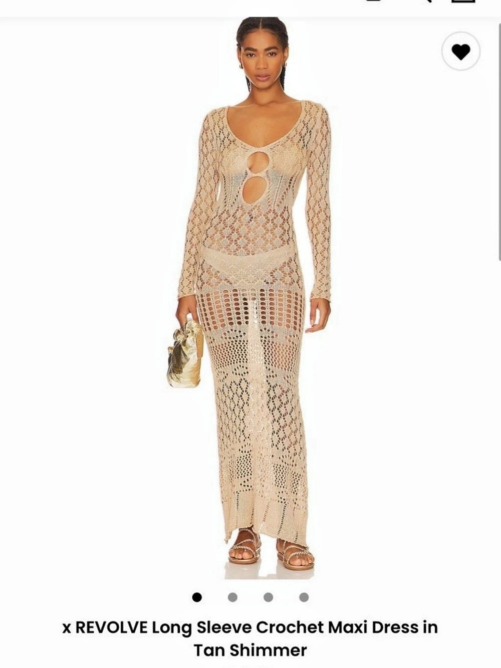 SNDYS x REVOLVE Long Sleeve Crochet Maxi Dress in Brown & White